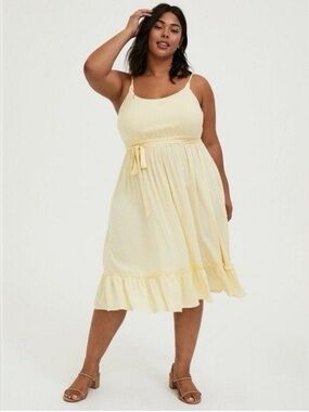 Torrid Yellow Ruffled Hem Summer Midi Dress - Size 3